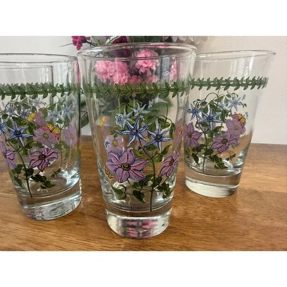 Vintage Portmeirion Botanic Garden Clematis Florida‎ Highball Glasses Set - Picture 5 of 7